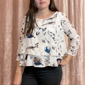 Anthro (Maeve) Graphic Print Tiered Blouse